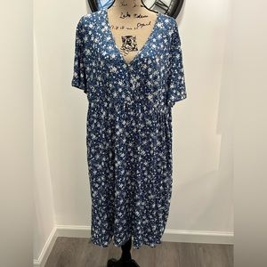 Amzplus 3XL blue floral v-neck short sleeve dress NWOT
